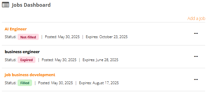 Job overview - posted jobs